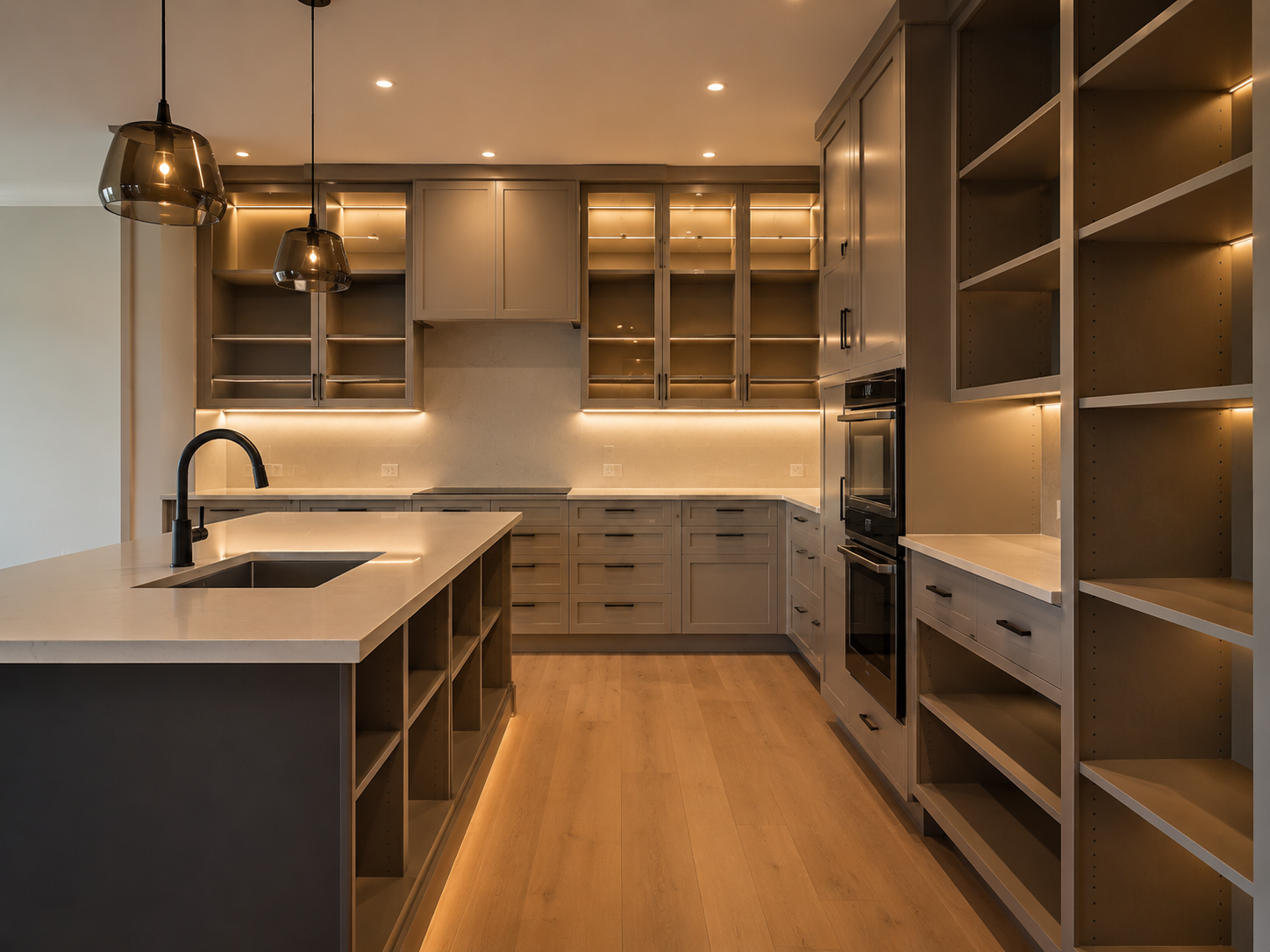 Modern furniture and cabinet assembly in a clean home interior
